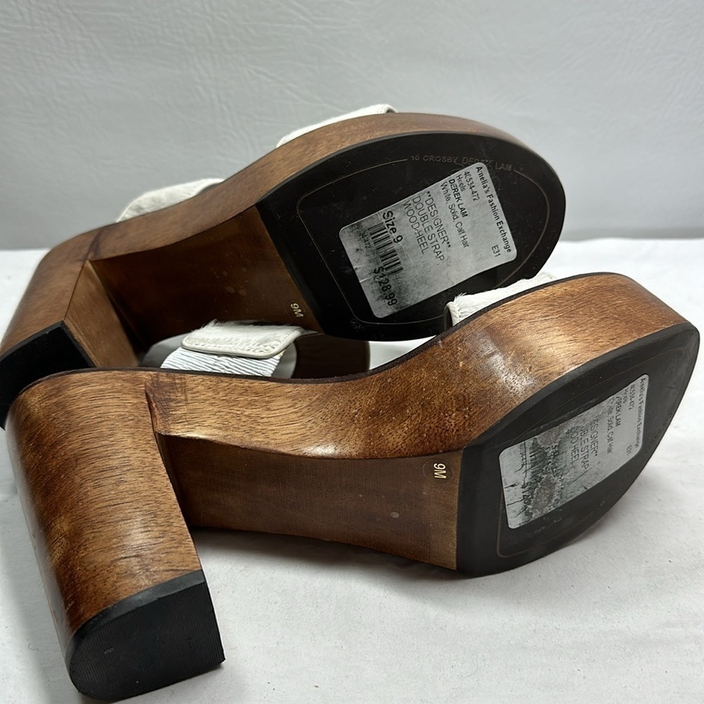 10 Crosby Derek Lam Calf Fur Wooden Heel Sandals, 9 - Picture 9 of 10
